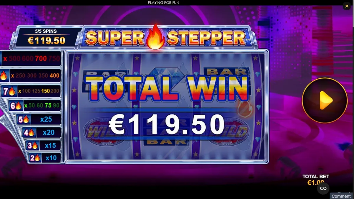 Tampilan visual slot Super Stepper dengan tema neon ungu dan grid 3x3